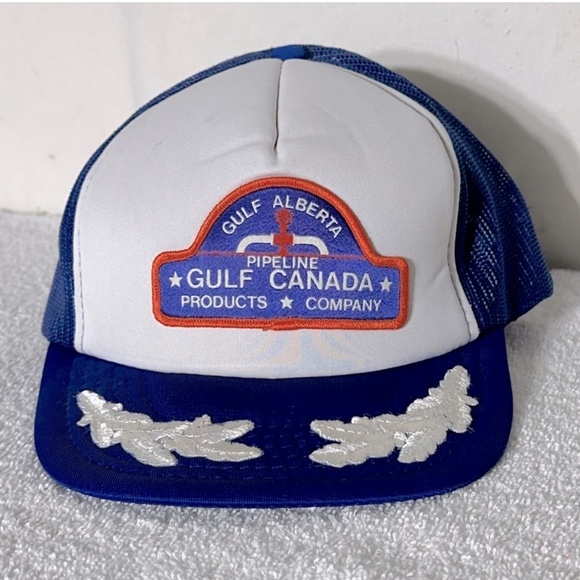 Vintage Gulf Alberta Canada Pipeline Mesh Back Snap Back Trucker Hat - Picture 1 of 12